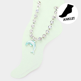 Enamel Dolphin Charm Round Stone Anklet