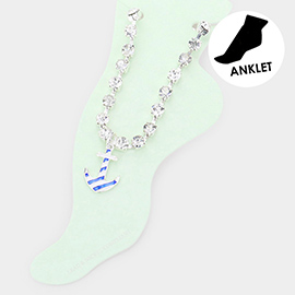 Enamel Anchor Charm Round Stone Anklet