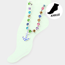 Enamel Anchor Charm Round Stone Anklet