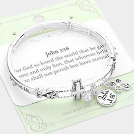 John 3:16 Metal Cross Pearl Charm Stretch Bracelet