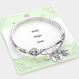 Faith Hope Love Bird Pearl Charm Stretch Bracelet