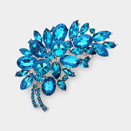 Glass Crystal Leaf Pin Brooch