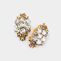 Floral Rhinestone Clip On Earrings