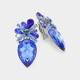 Teardrop Crystal Rhinestone Clip On Earrings
