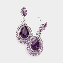 Crystal Rhinestone Pave Trim Teardrop Evening Earrings