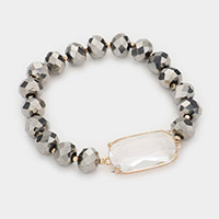 Clear Lucite Accented Faceted Beaded Stretch Bracelet