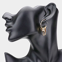 Half Hoop Metal Cat Dangle Earrings