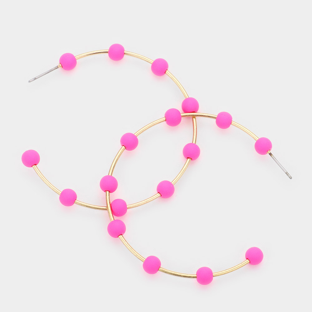 Matte Bead Ball Station Hoop Earrings