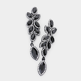 Rhinestone Trim Marquise Stone Cluster Vine Evening Earrings