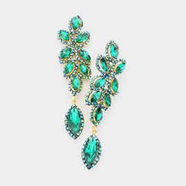 Rhinestone Trim Marquise Stone Cluster Vine Evening Earrings
