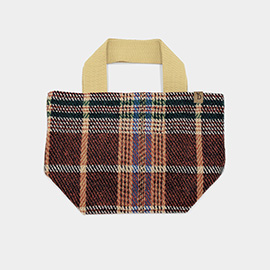 Plaid Check Patterned Small Tote Bag