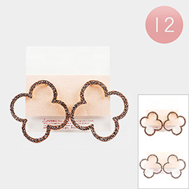 12Pairs - Rhinestone Embellished Quatrefoil Earrings
