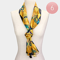 6PCS - Silk Feel Satin Mardi Gras Mask Pierrot Pattern Printed Scarves