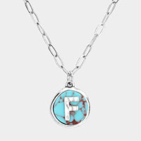 -F- Monogram Turquoise Pendant Necklace