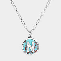 -N- Monogram Turquoise Pendant Necklace
