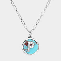-P- Monogram Turquoise Pendant Necklace