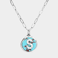 -S- Monogram Turquoise Pendant Necklace