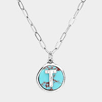 -T- Monogram Turquoise Pendant Necklace