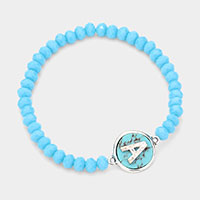 -A- Monogram Turquoise Charm Faceted Beaded Stretch Bracelet