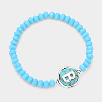 -B- Monogram Turquoise Charm Faceted Beaded Stretch Bracelet