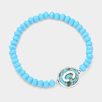 -C- Monogram Turquoise Charm Faceted Beaded Stretch Bracelet