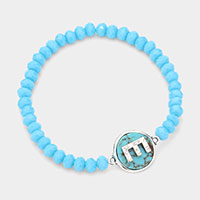 -E- Monogram Turquoise Charm Faceted Beaded Stretch Bracelet