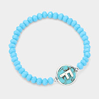 -F- Monogram Turquoise Charm Faceted Beaded Stretch Bracelet