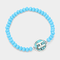 -H- Monogram Turquoise Charm Faceted Beaded Stretch Bracelet