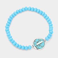-I- Monogram Turquoise Charm Faceted Beaded Stretch Bracelet