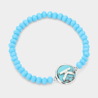 -K- Monogram Turquoise Charm Faceted Beaded Stretch Bracelet