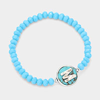 -M- Monogram Turquoise Charm Faceted Beaded Stretch Bracelet