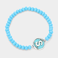 -S- Monogram Turquoise Charm Faceted Beaded Stretch Bracelet