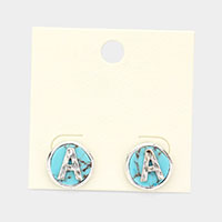 -A- Monogram Turquoise Stud Earrings