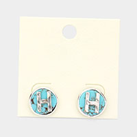 -H- Monogram Turquoise Stud Earrings