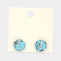 -I- Monogram Turquoise Stud Earrings