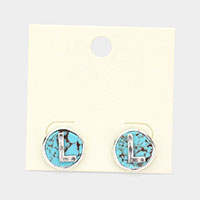 -L- Monogram Turquoise Stud Earrings