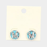 -M- Monogram Turquoise Stud Earrings