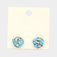 -S- Monogram Turquoise Stud Earrings