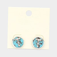 -T- Monogram Turquoise Stud Earrings