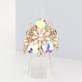 Pearl Embellished Teardrop Stone Accented Flower Stretch Ring