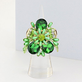 Pearl Embellished Teardrop Stone Accented Flower Stretch Ring