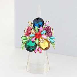Pearl Embellished Teardrop Stone Accented Flower Stretch Ring