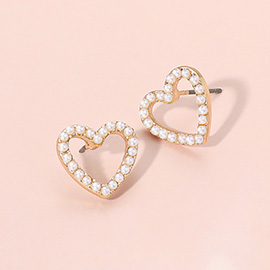 Pearl Embellished Open Heart Stud Earrings