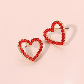 Rhinestone Embellished Open Heart Stud Earrings