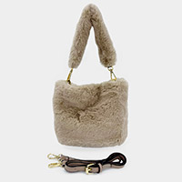 Solid Faux Fur Tote / Crossbody Bag