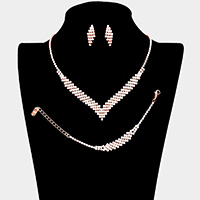 3PCS - V Shaped Rhinestone Necklace Jewelry Set