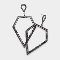 Rhinestone Embellished Angled Open Metal Dangle Earrings