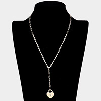 Rhinestone Embellished Metal Heart Lock Pendant Y Necklace