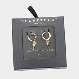 Secret Box_14K Gold Dipped CZ Embellished Metal Cocktail Dangle Huggie Earrings