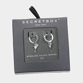 Secret Box_Sterling Silver Dipped CZ Embellished Metal Cocktail Dangle Huggie Earrings